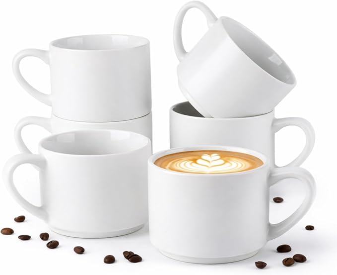 GBhome 14 OZ Coffee Mugs Set of 6, Stackable Matte White Coffee Cups Set | by GBhome