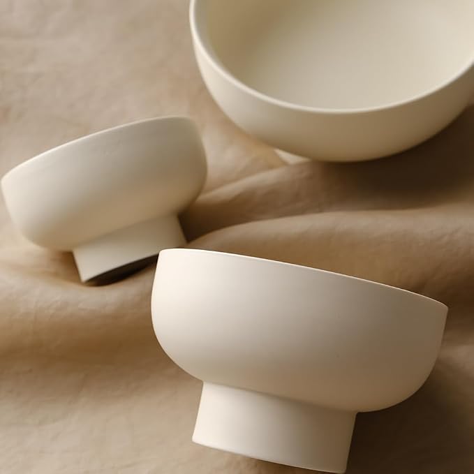 WENSHUO Pedestal Bowl, Decorative Ceramic Fruit Bowl, 5.5 in, Matte Crème | 20 - Image 8
