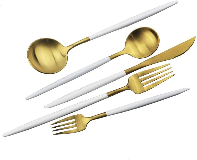 JASHII Luxury Wthie Gold Flatware, 5-piece Elegant Cute 18/10 Stainless Steel - Image 7