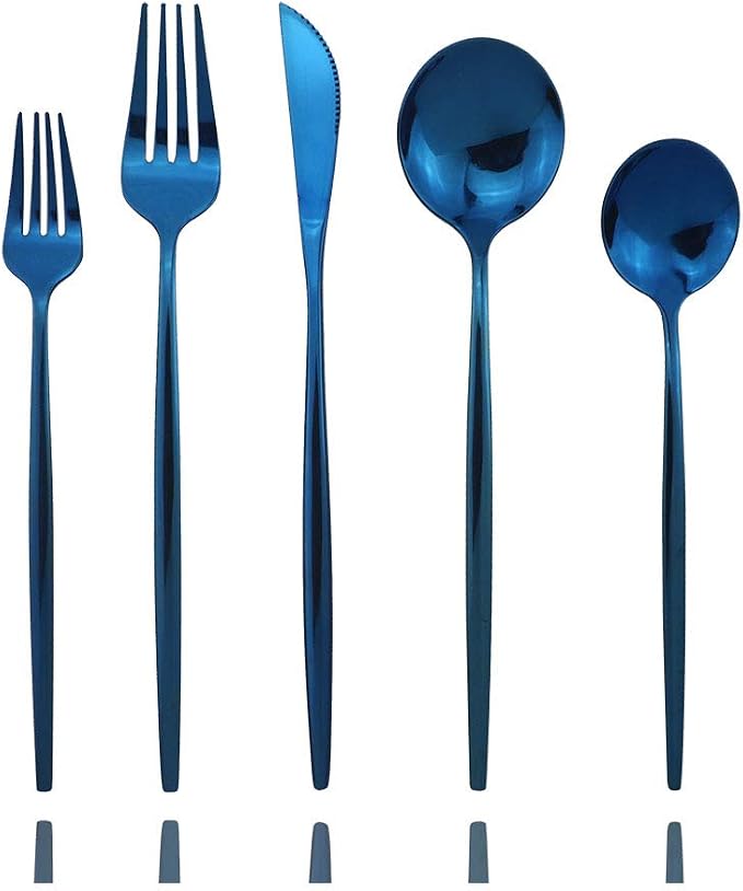 JASHII Shiny Blue Silverware Set, 20-Piece Stainless Steel Satin Finish Flatware by JASHII