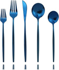 JASHII Shiny Blue Silverware Set, 20-Piece Stainless Steel Satin Finish Flatware by JASHII