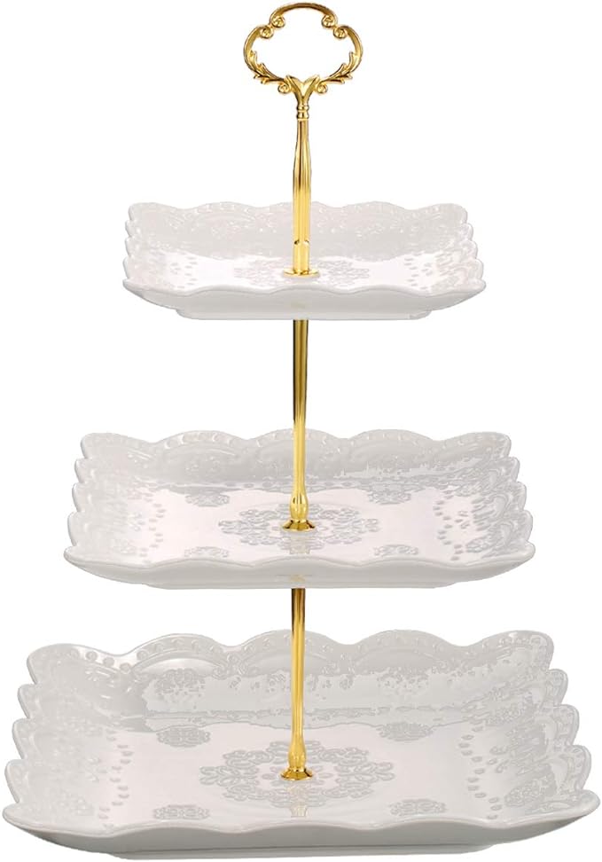 Sumerflos 3 Tier Porcelain Cupcake Stand, Tiered Serving Cake Stand, Square by Sumerflos
