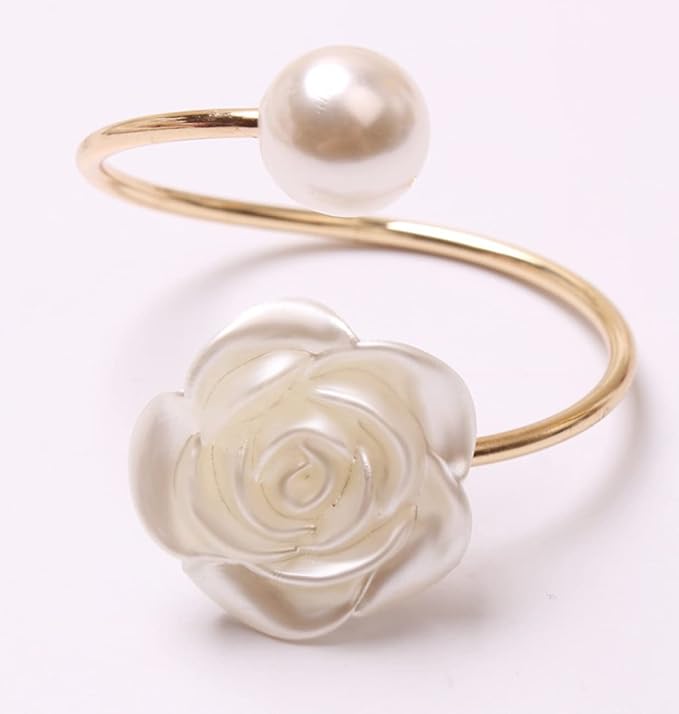12Pcs Napkin Rings Pearl Napkin Holder Rose Napkin Buckles - Image 7