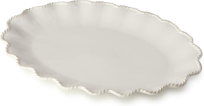 Heritage Scroll Large Oval Platter – 16" x 12" Ivory Stoneware Serving Tray - Image 2