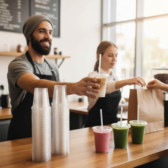 16oz 50 Pack Plastic Cups with Lids and Straws | Cold Drinking Disposable Cups - Image 6