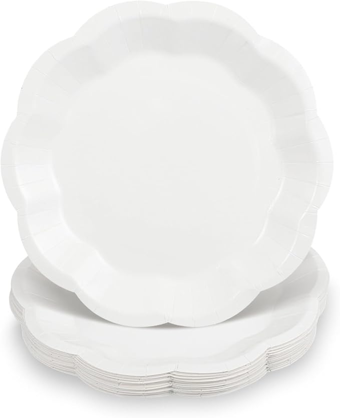 NatNarr 30 Pcs White Paper Plates 7 Inch Scalloped Small Dessert Plates | by NatNarr
