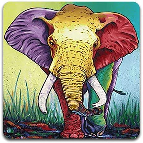 Watercolor Hand Drawn Elephant Square Coaster Set of 4 | Square Coaster Set - Image 3