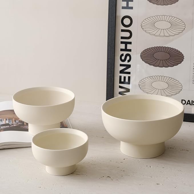 WENSHUO Pedestal Bowl, Decorative Ceramic Fruit Bowl, 5.5 in, Matte Crème | 20 - Image 7