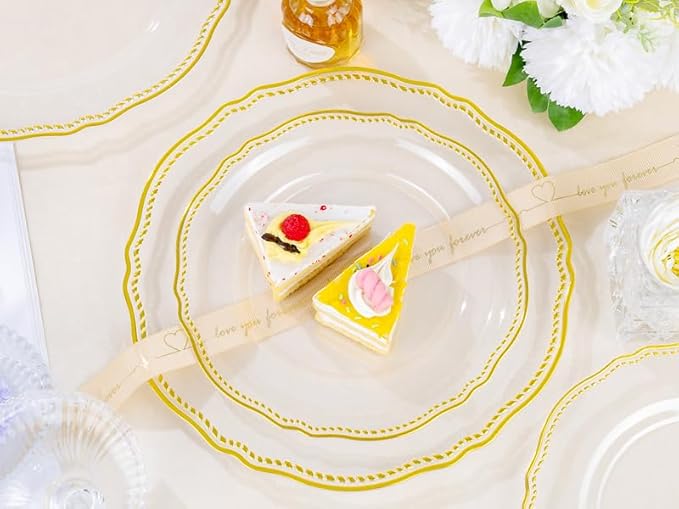 60 Pcs Clear Gold Dessert Plates - Image 2