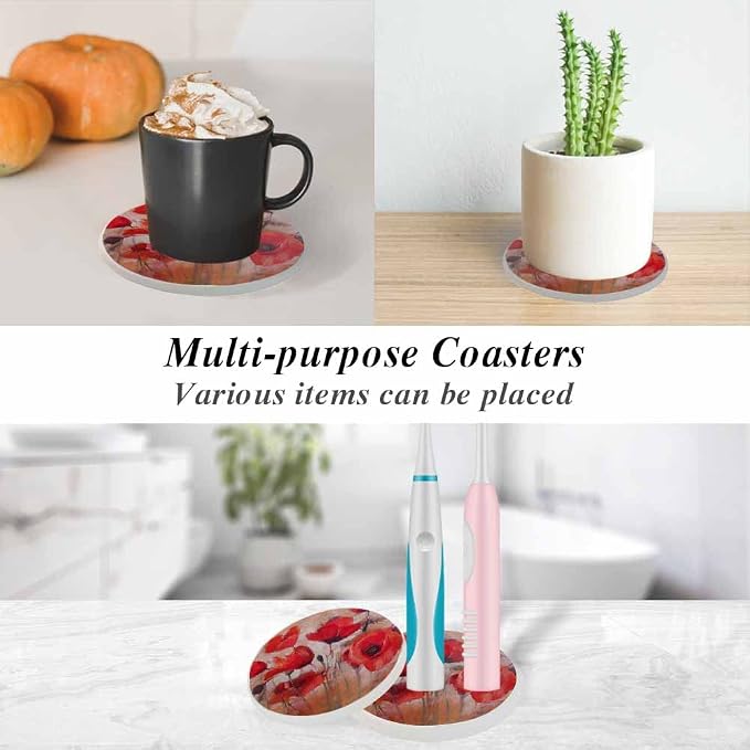 oFloral Red Poppy Flower Coasters - Image 6