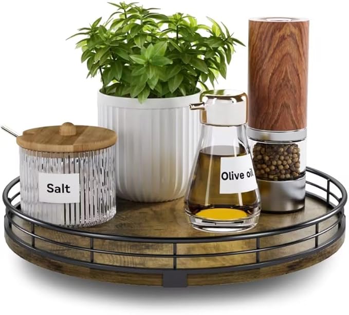 Lazy Susan Turntable Organizer for Table Top, 10’’ Round Wooden Lazy Susan for by HGF