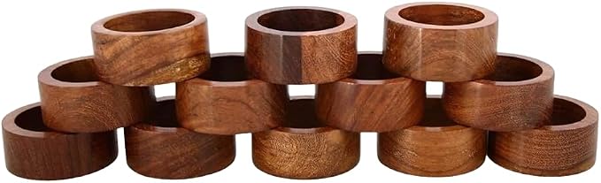 Napkin Holder Set of 12 Handmade Acacia Wood Dining Table Napkin Ring Classic - Image 2