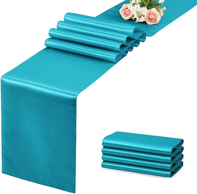Teal Blue Satin Table Runner, 12x108 Inches, 12 Pack | Premium Satin, Smooth by VCUSUELER