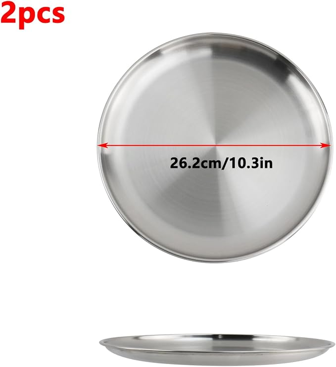 Antrader Silver Stainless Steel Tray, Metal Serving Tray, 10.3" Dia | Metal - Image 2