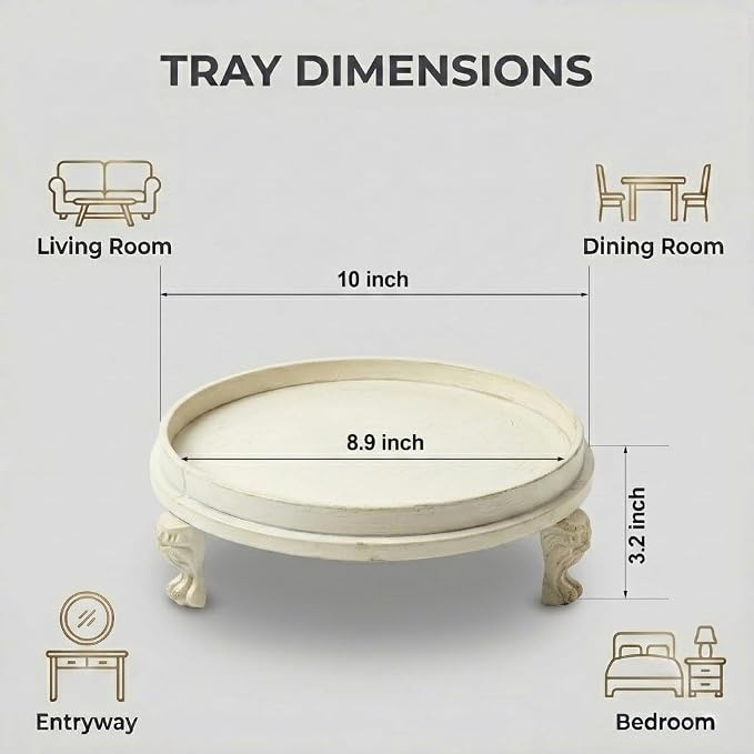 Vintage White Decorative Tray, 11.8 Inch Round Tray - Image 2