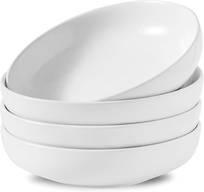 Pasta Bowls Set of 4, Stoneware 34 oz Salad Bowls, Ceramic Bowl Plates by Tikooere