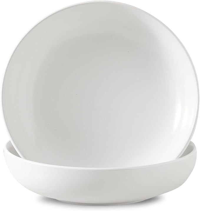 Pasta Bowls Set of 2, 34 oz Deep Salad Bowls, Stoneware Bowl Plates by Tikooere