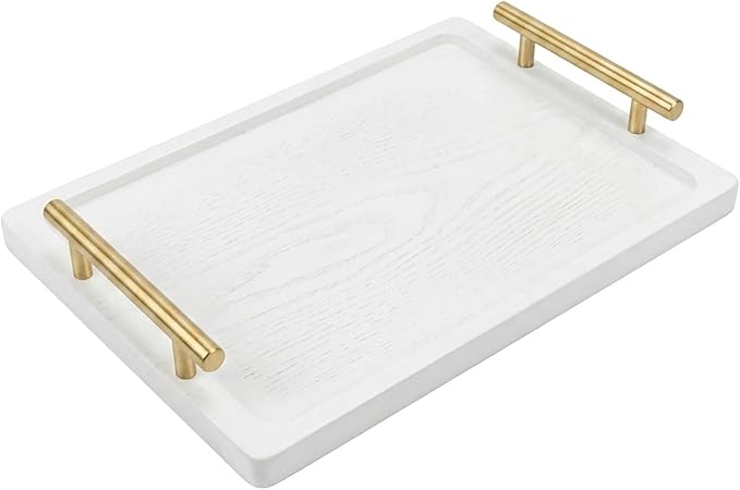 PEKER Wooden Serving Tray with Metal Handles, Ottoman & Home Décor, Wooden Food by Unknown