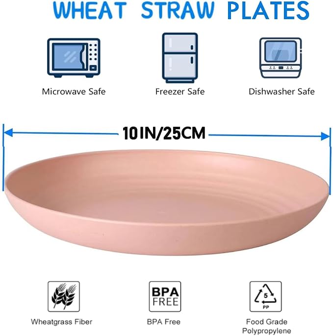 K Y KANGYUN 10 Inch Unbreakable Wheat Straw Dinner Plates, BPA Free, Lightweight - Image 3