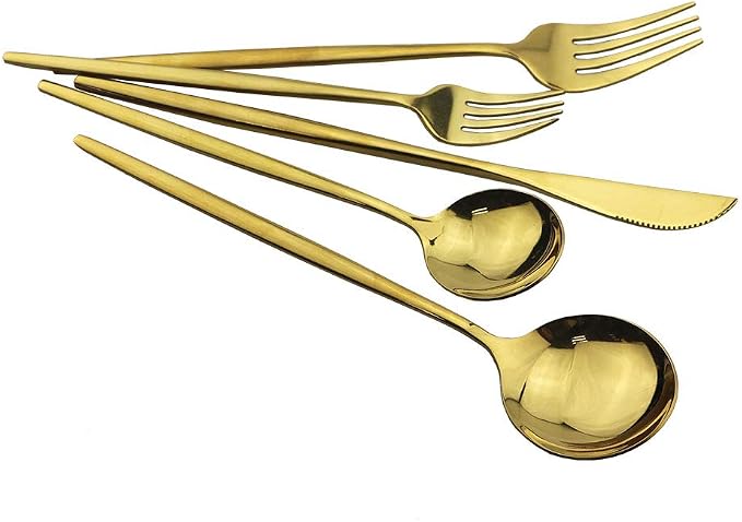 Shiny Gold Silverware Set, JASHII 20-Piece Stainless Steel Satin Finish - Image 5