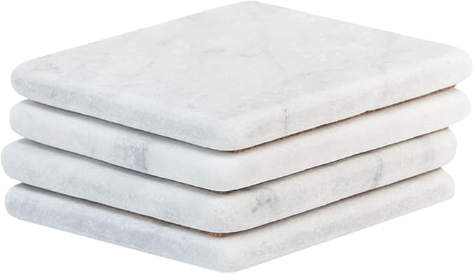 Craftsman Stoneworks White Marble Coasters – Square 4x4, 4 x 4 inches, by CraftsmanStoneworks