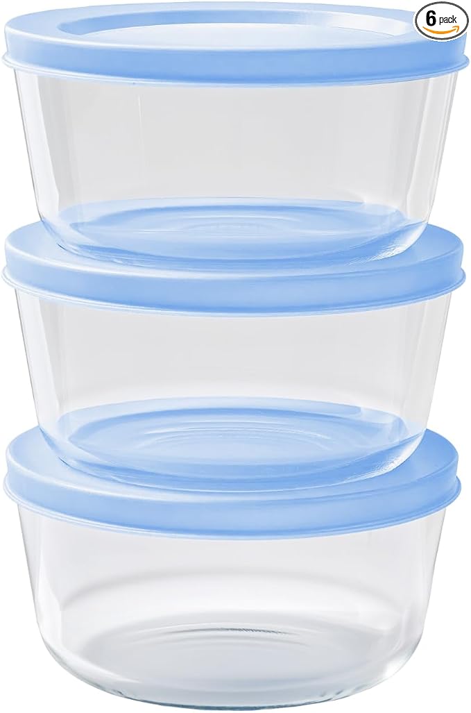 6-Piece Glass Food Storage Containers Set | 2-Cup, Leakproof | Microwave by DuraLiving
