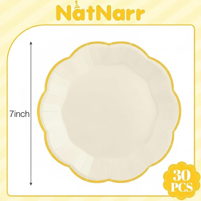 NatNarr 30 Pcs Beige and Gold Paper Plates 7 Inch Cream Appetizer Plates | - Image 2