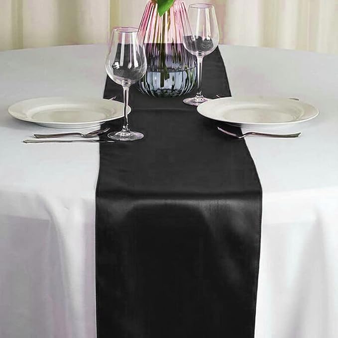 6 Pack Black Table Runners, Satin Table Runner 12x108 Inches Long, Silk and - Image 3