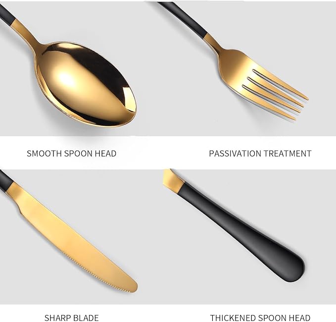 24 Piece Black and Gold 18/0 Flatware Utensil Set - Image 4