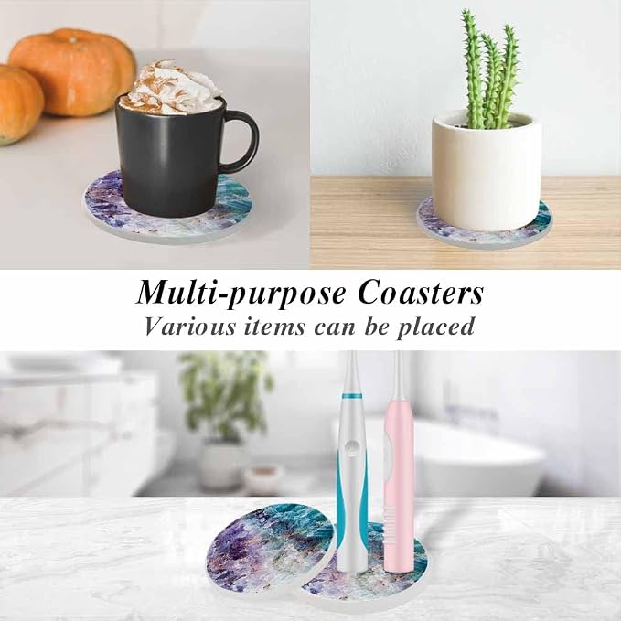 oFloral Purple Blue Coasters for Drinks Nature Stone Crystal Pattern Cups Place - Image 6
