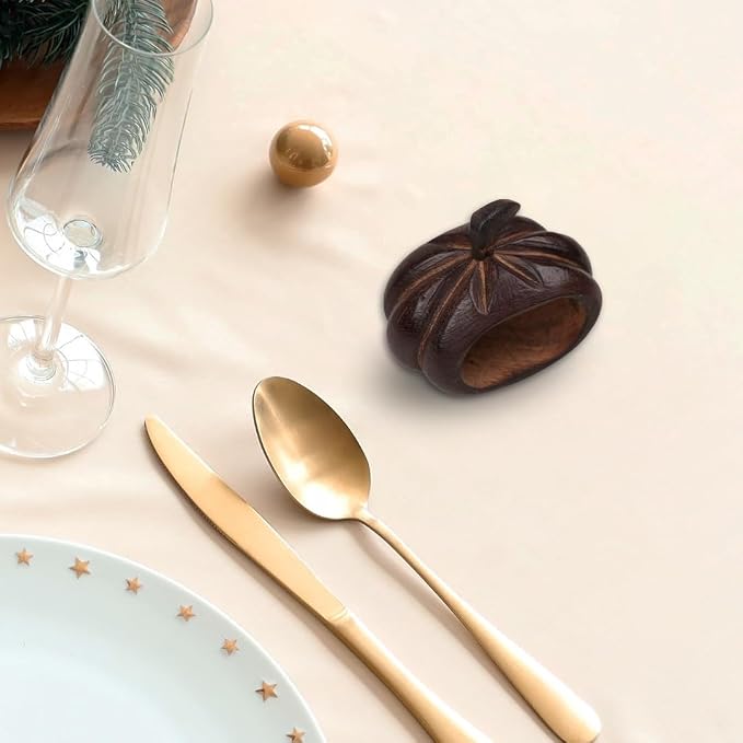 Lightnpro 6 Pack Wooden Pumpkin Design Napkin Rings - Image 3