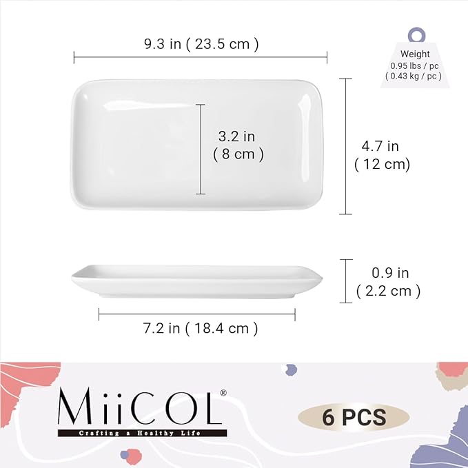Miicol Small Platters Set of 6, Ceramic Rectangle Plates 9 Inch, Modern Sushi - Image 3