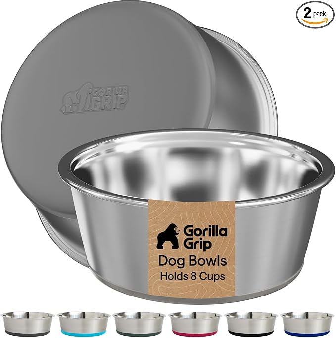 GORILLA GRIP Dog Bowls, Food Grade 304 Stainless Steel, Holds 8 Cups Each Food by Unknown