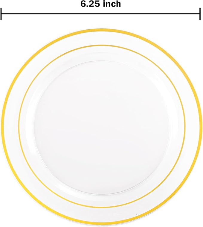 bUCLA 100 Pieces Clear Gold Plastic Plates Disposable - Image 2