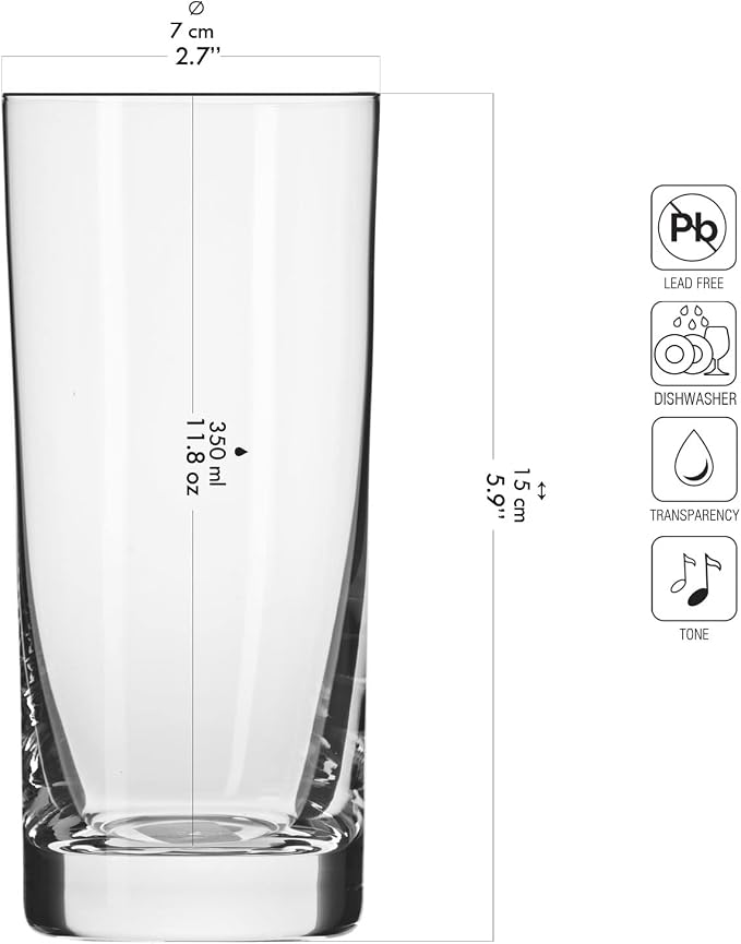Krosno Highball Glasses, 11.8 oz, Blended Collection, Crystal Glass, Dishwasher - Image 2