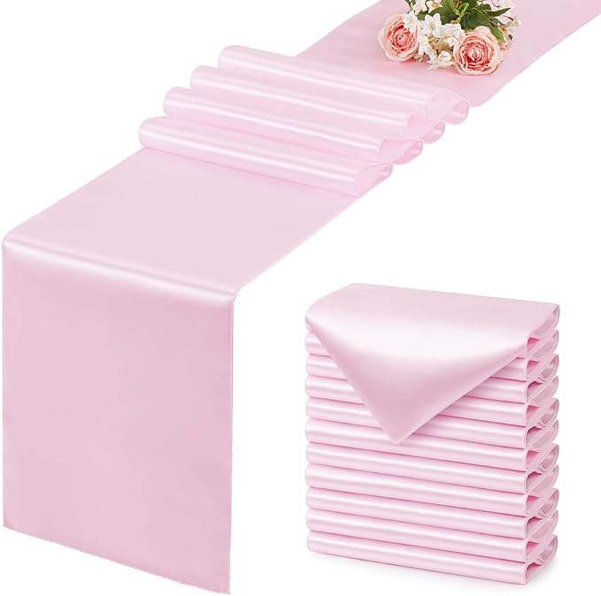 Light Pink Satin Table Runner, 12x108 Inches, 4 Pack | Premium Satin, Smooth by VCUSUELER