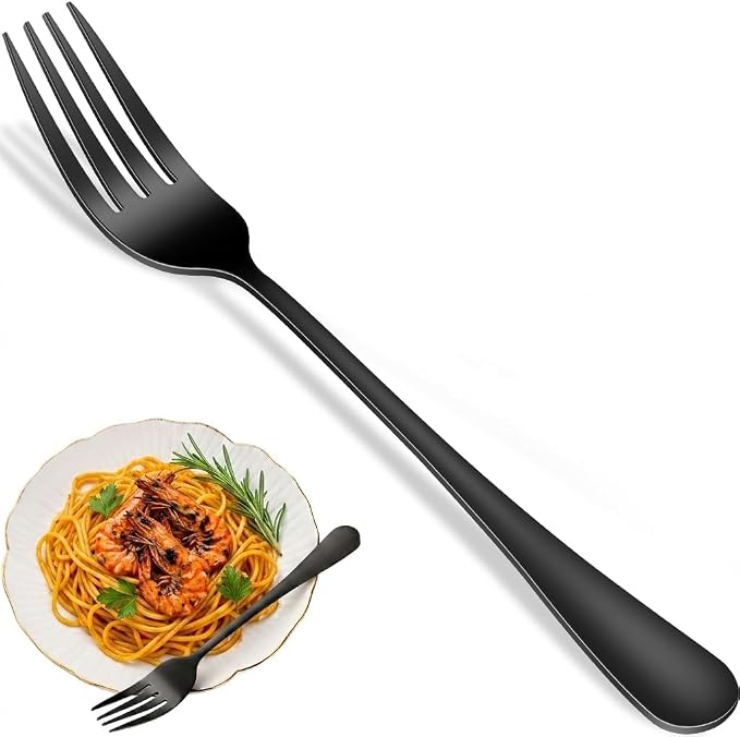 Black Dinner Forks, 16-Piece 8 Inch Stainless Steel Forks Set, Metal Silverware by DEHOVKitchen