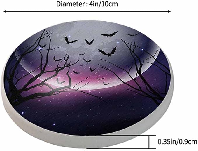 oFloral Full Moon Coasters for Drinks Bat Bare Trees Stars Shine Magic Night - Image 2