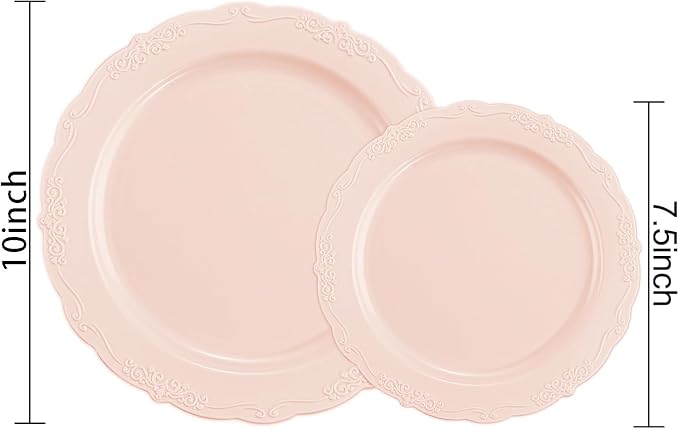 U-QE 100PCS Mauve Pink Plastic Plates - Image 2