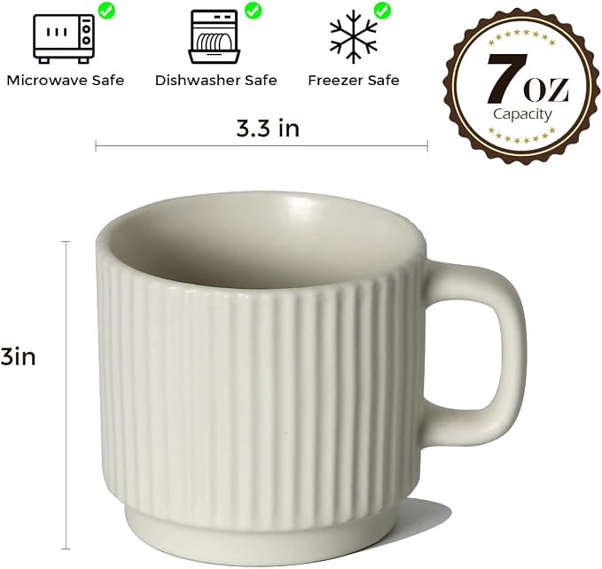 Stackable Coffee Mugs Set of 4, 7 OZ Espresso Ceramics Cups - Image 3