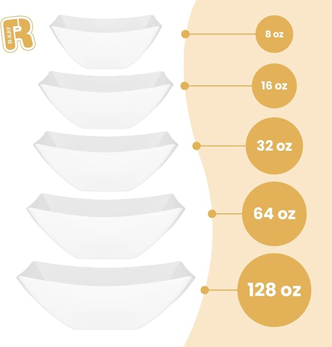 R-kay 6 Pack Square Plastic White Serving Bowls - Image 5