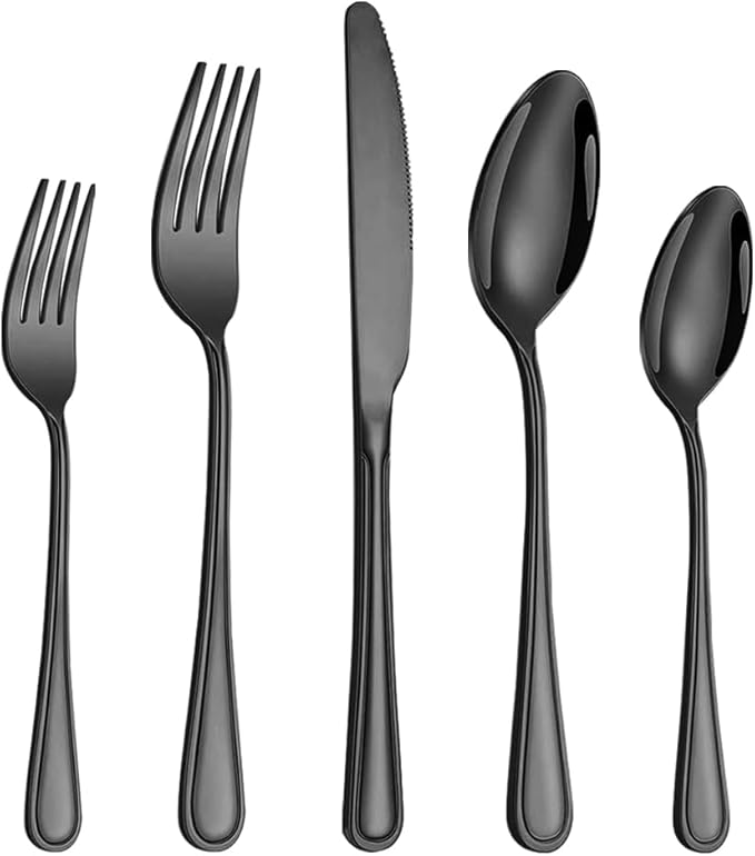40 Pcs Black Silverware Set for 8, Food Grade Stainless Steel Flatware Set by Lazycorner