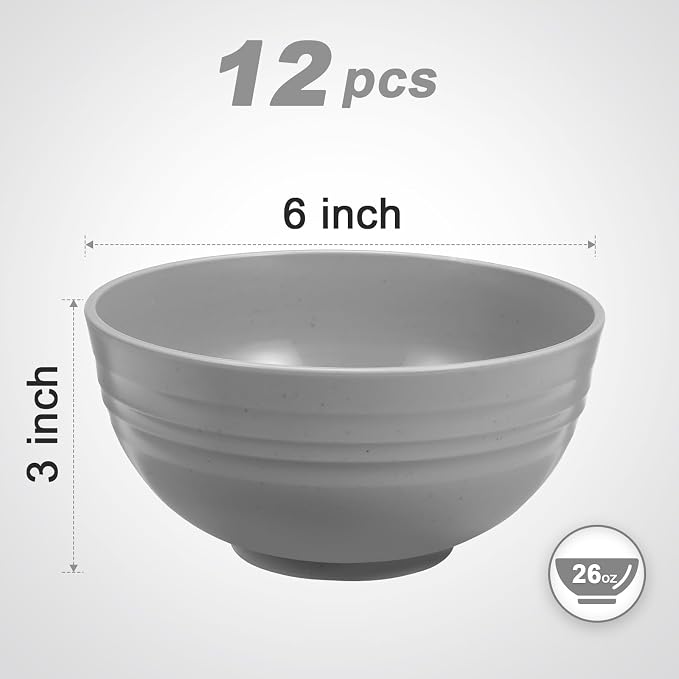 HEYCOME 12 Pcs Unbreakable Cereal Bowls Set, 26 Oz Wheat Straw Bowls Set - Image 2