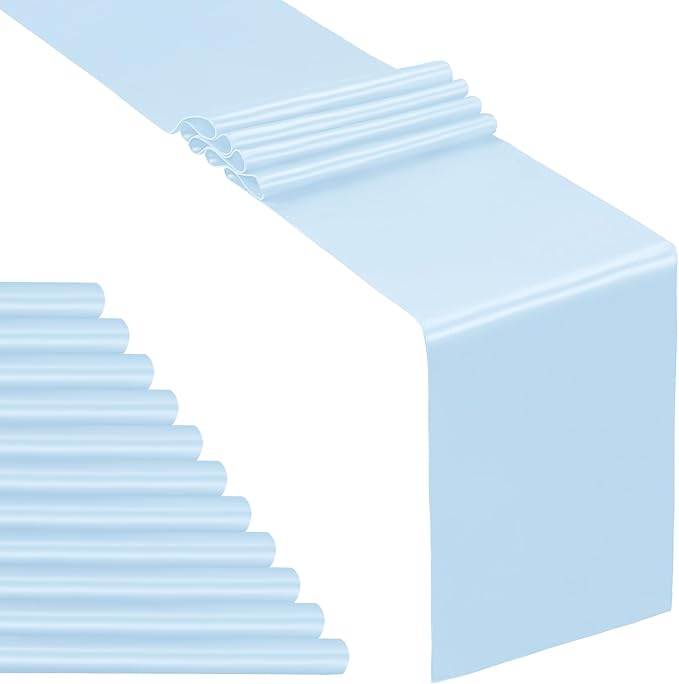 SiinvdaBZX 12 Pcs Light Blue Satin Table Runner 12 x 108 inches Long | Bright by SiinvdaBZX