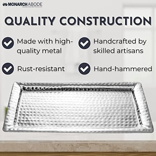 Monarch Abode Decorative Tray – 16-Inch Hand Hammered Nickel Finish Metal - Image 4