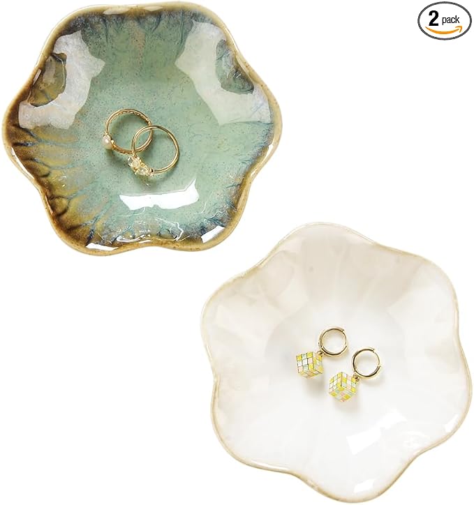 2PCS Lotus Leaf Shape Ring Holder Dish, Small Key Bowl, Ceramic Trinket Tray by JAMEND+CLXP