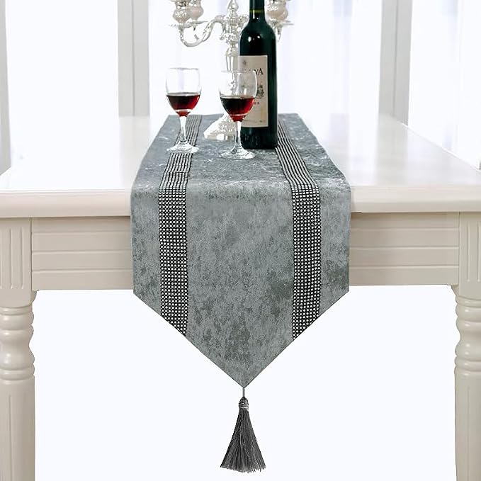 Elegant Grey Table Runner, Ombre Velvet, Double-Layer, Modern Style - Image 4