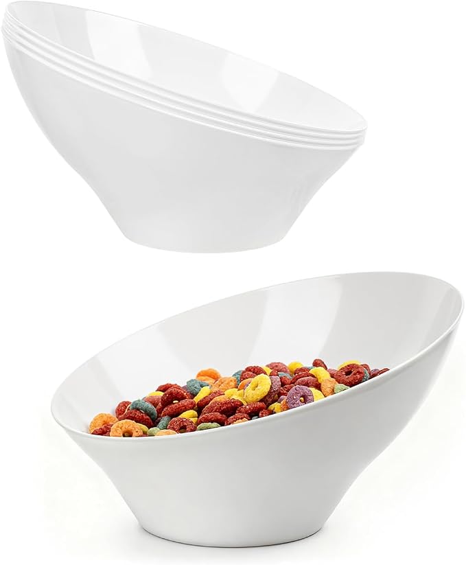 BESTVIP 20 Oz White Plastic Angled Serving Bowls, 12 Pack | Disposable Bowls by Bestvip