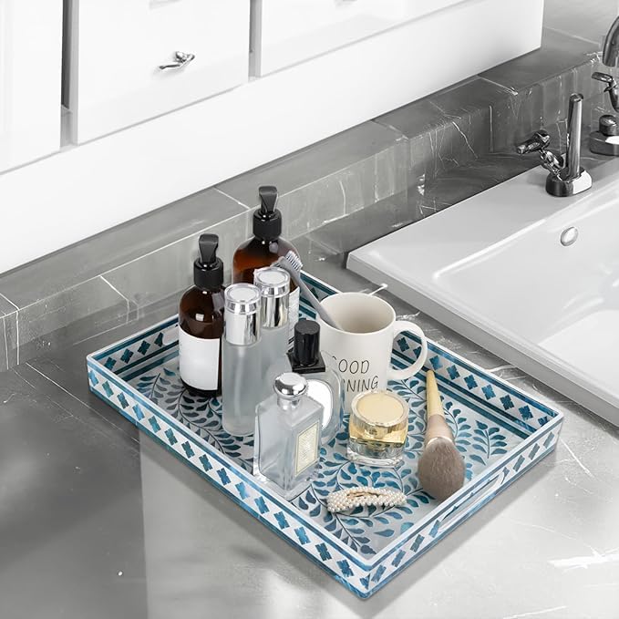 Blue Serving Trays, Plastic Rectangular Serving Tray - Image 2