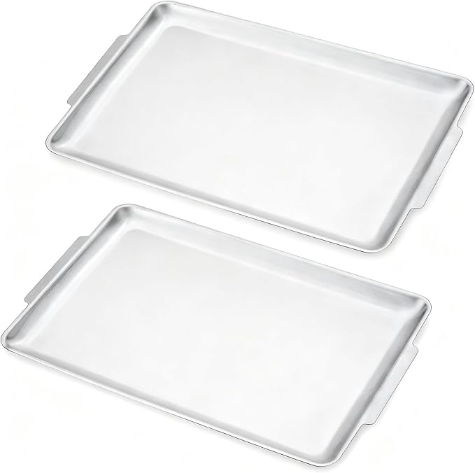 16.3" x 11" Large Serving Platters Set of 2, Stainless Steel Heavy-Duty Large by SANQIAHOME